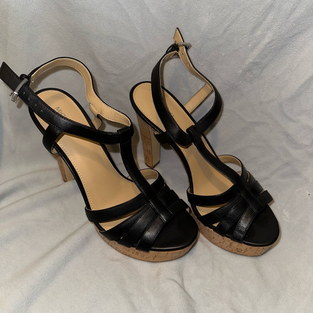 Michael Kors Black Heeled Sandals with Crisscross Straps